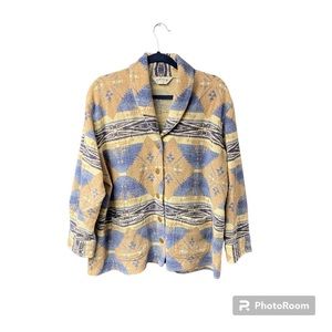 Orvis Button Up Coat Jacket Shacket Women Size XL Beige Aztec Southwestern